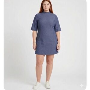 NWT Alice + Olivia Coley A-Line Dress Navy Mock Neck Short Sleeve Tunic